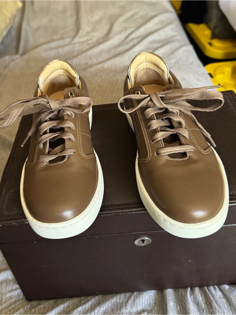 WANT Les Essentiels Brown Leather Low-Top Sneakers with White Sole